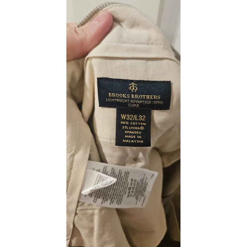 Brooks Brothers Clark Chino Pants 32x32 Beige Micro Houndstooth Slim Fit Stretch